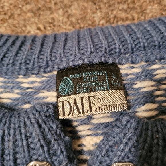 Dale Of Norway Pure Wool Blue Cream Cardigan Sweater - Picture 6 of 13